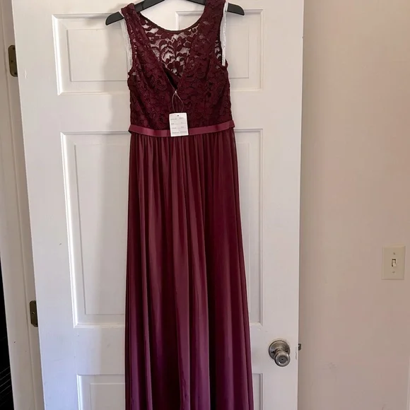 cap sleeve lace and mesh long girls dress (Wine) - Picture 2 of 6
